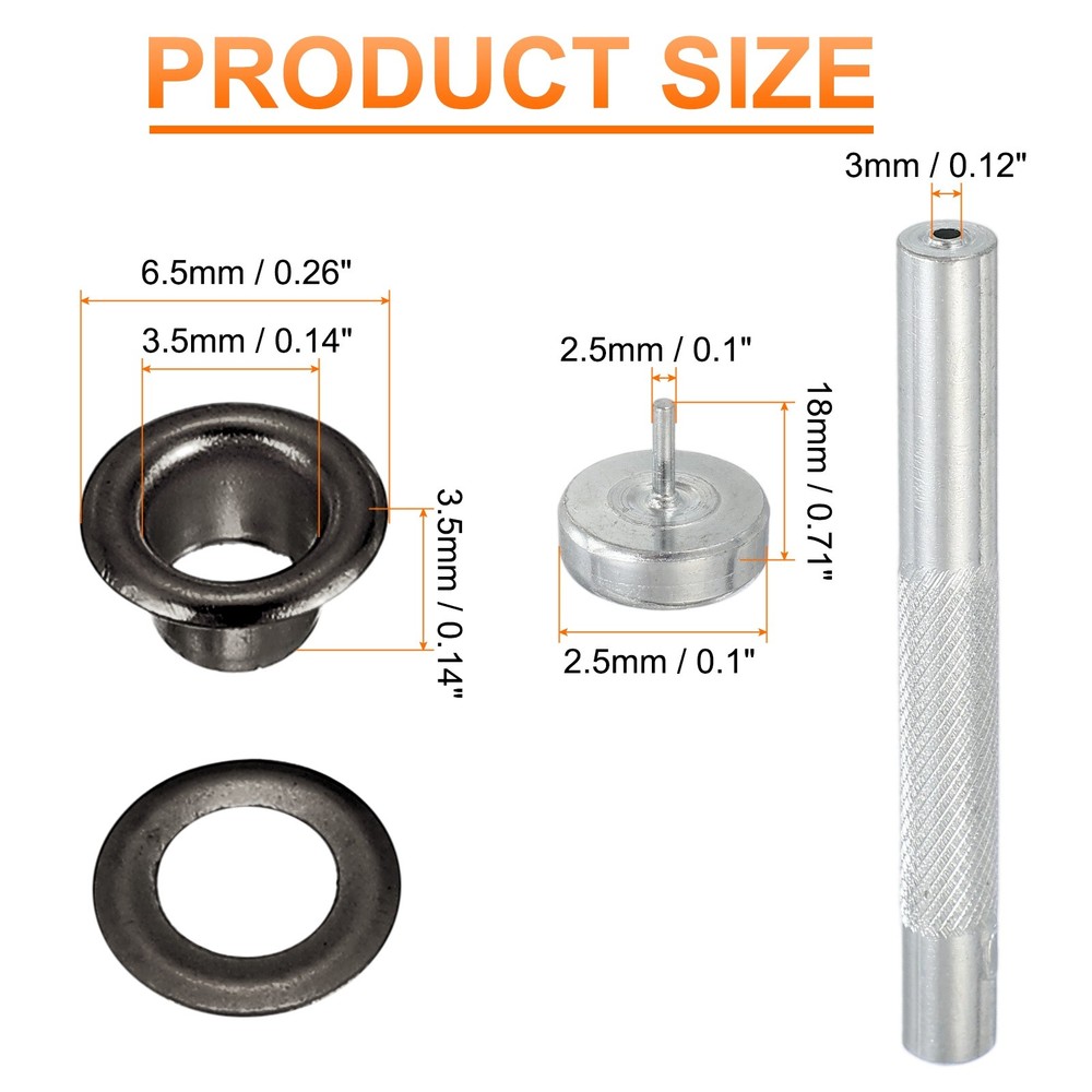 80Set Grommets Eyelets Kit 3.5mm Copper Eyelets with Setting Tool Silver