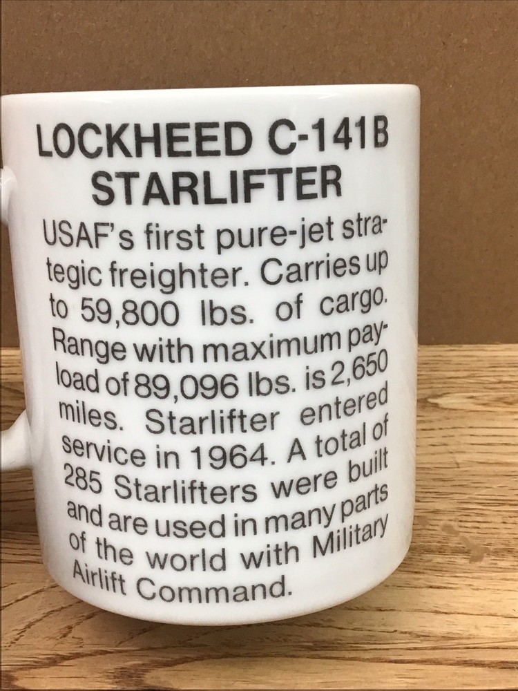 Vintage Lockheed C-141B Starlifter Graphic Coffee Mug EUC