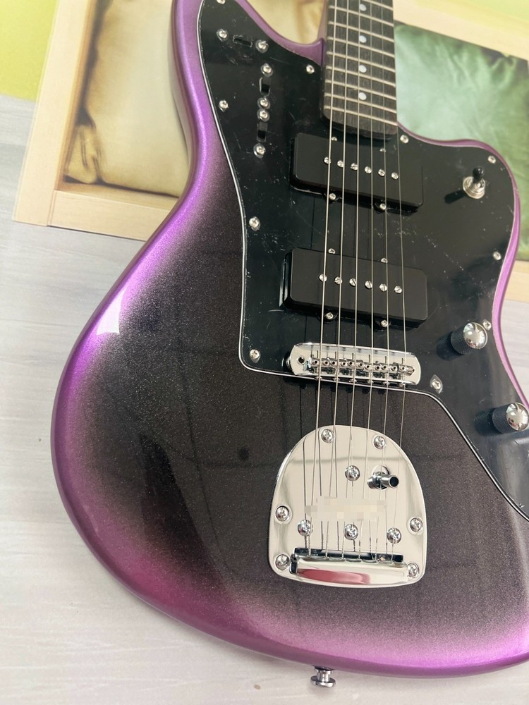Jazz style electric guitar purple gradient solid silver hardware