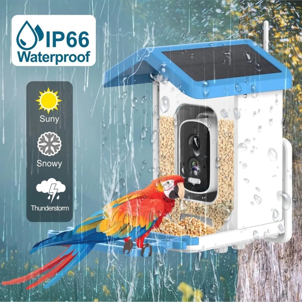 Brookstone Smart Bird Feeder Camera Solar WiFi AI Identification