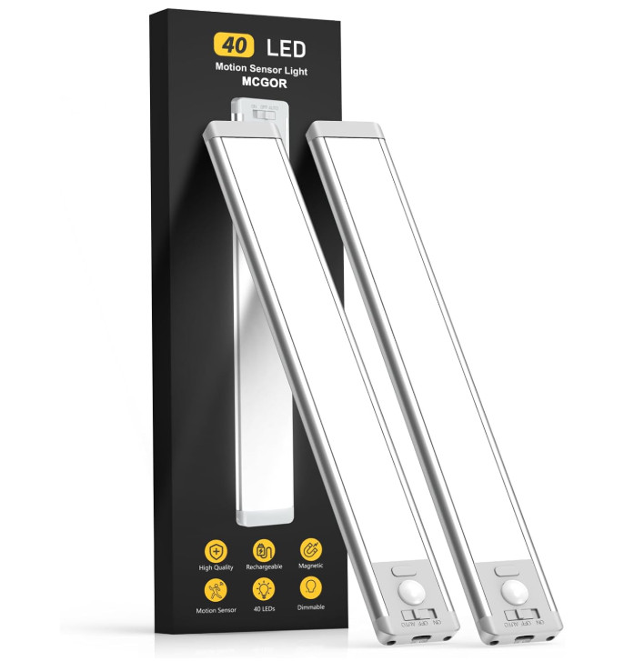 10-Inch Rechargeable Under-Cabinet LED Lights with Motion Sensor, 2-Pack