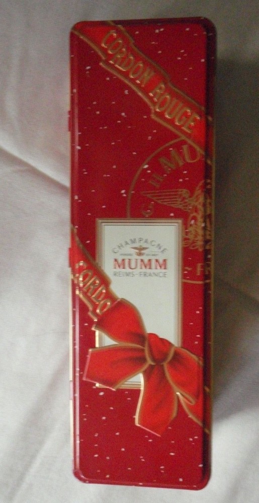 Mumm Champagne tin Christmas hinged lid, empty