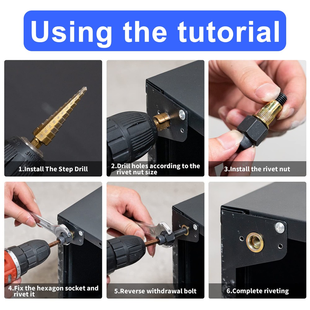M3-M10 Rivet Nut Gun Head Nuts Easily Assemble Riveter Rivnut Tool Mandrel Kit