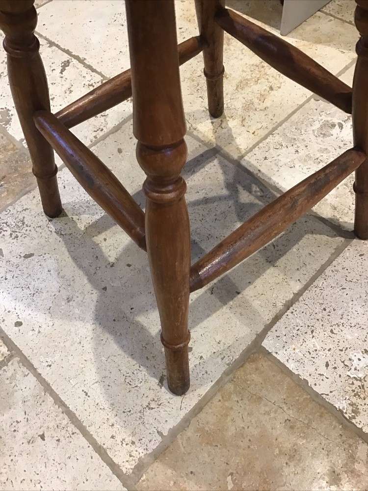 Antique Country Ash & Elm Stool Rustic Raw Solid Wood