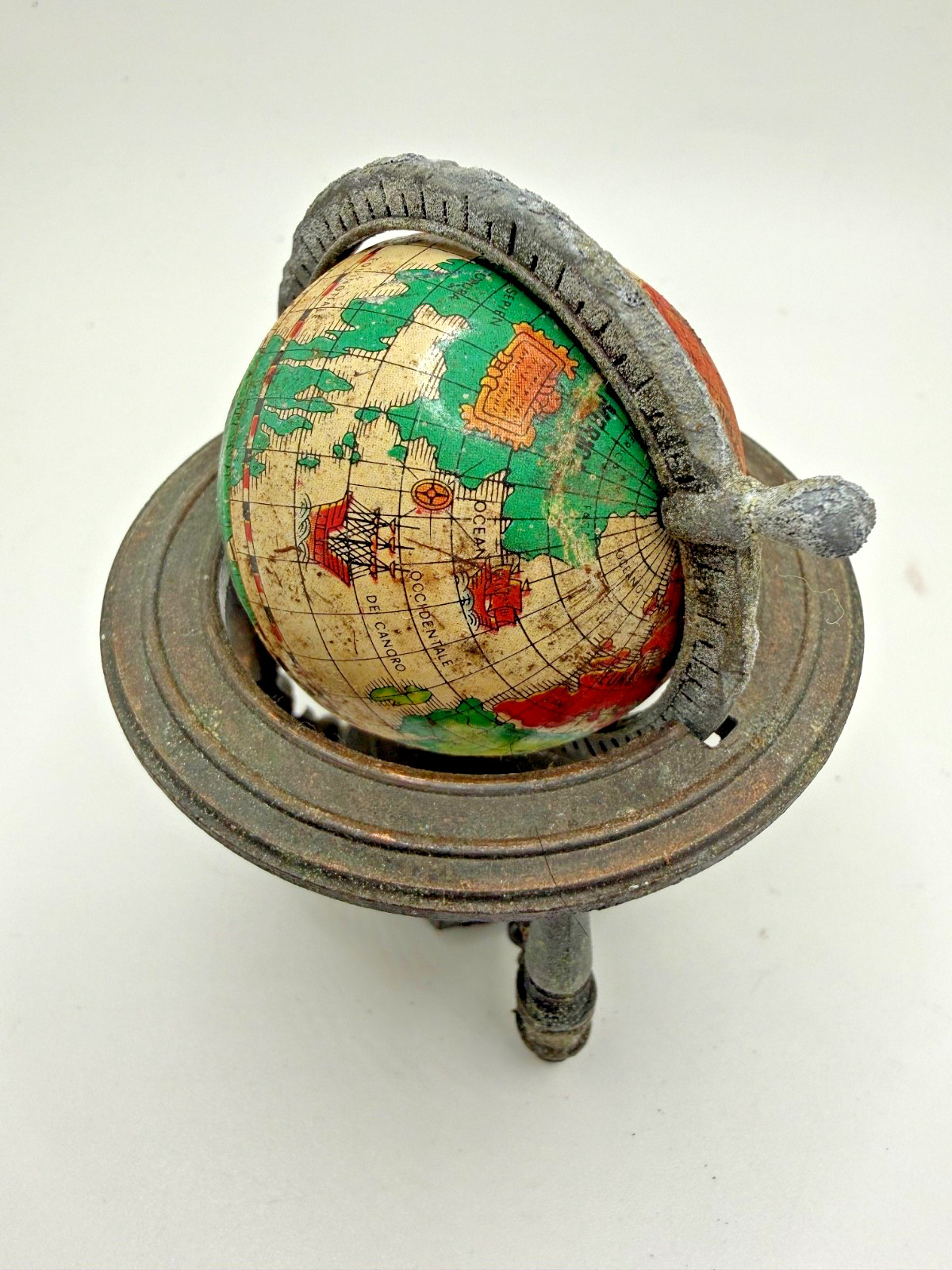 3.5" Metal World Globe Pencil Sharpener W/Patina Vtg Collectable Desk