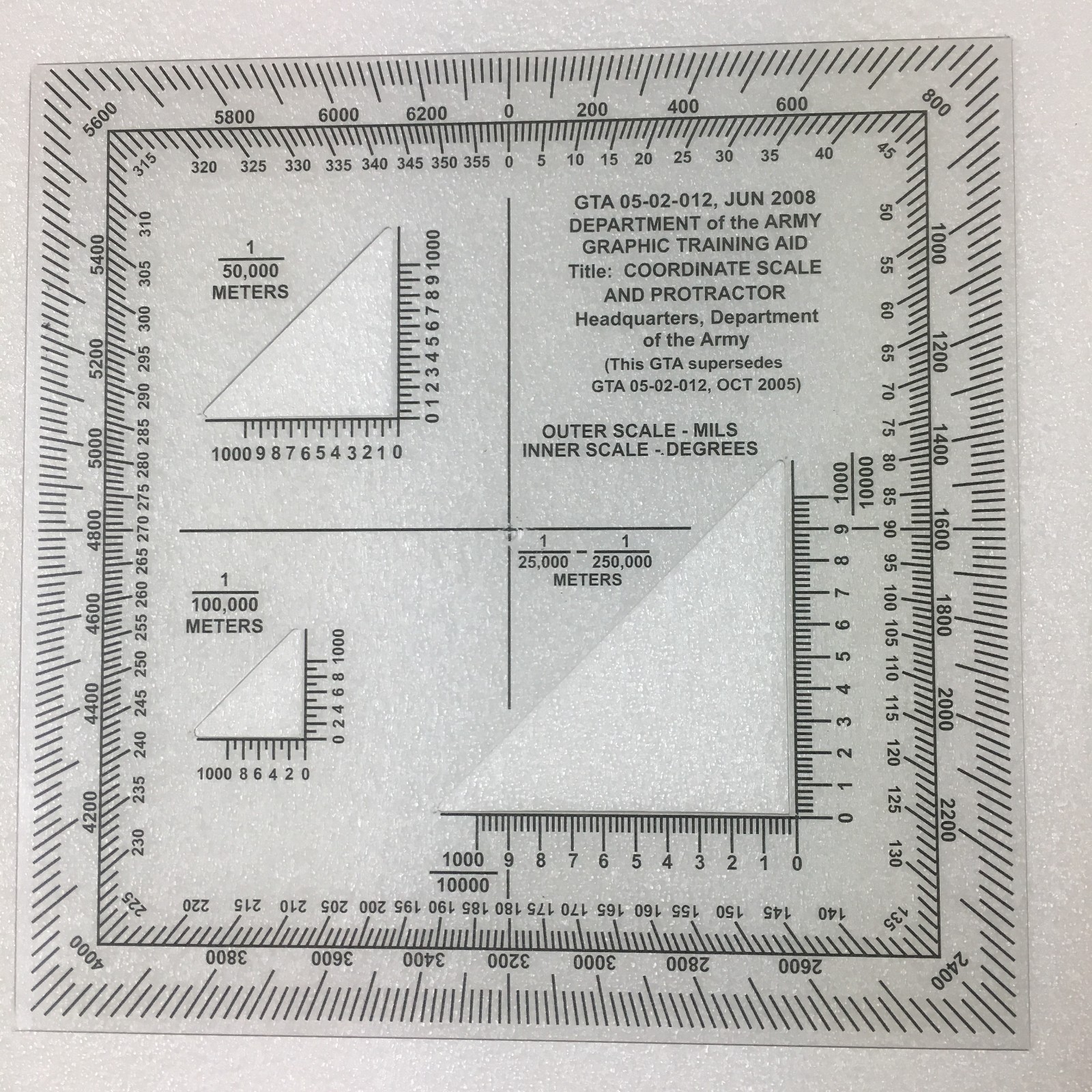 Coordinate Scale & Protractor GTA 05-02-012 Army Graphic Training Aid Mapping