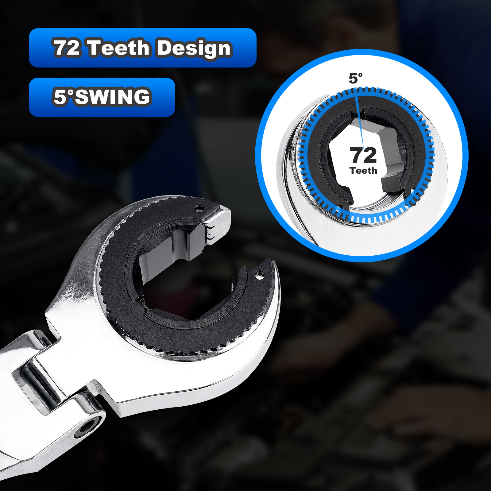 12PCS 8-19mm Metric Open Flex-Head Ratcheting Wrench Metric Spanner w/ 72 Teeth