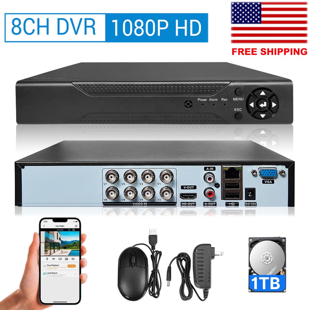 8 Channel H.265+ DVR 1080P HD with 1TB Hard Drive for Security Camera System US