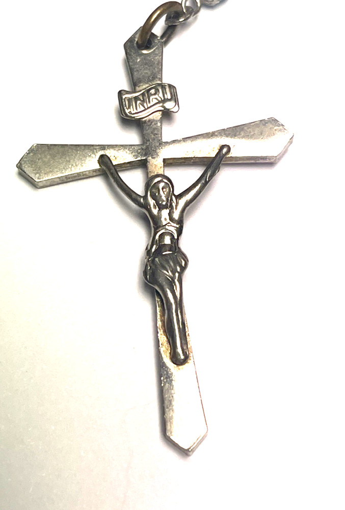 Light Blue Silvertone Christian Catholic Rosary Bead Necklace