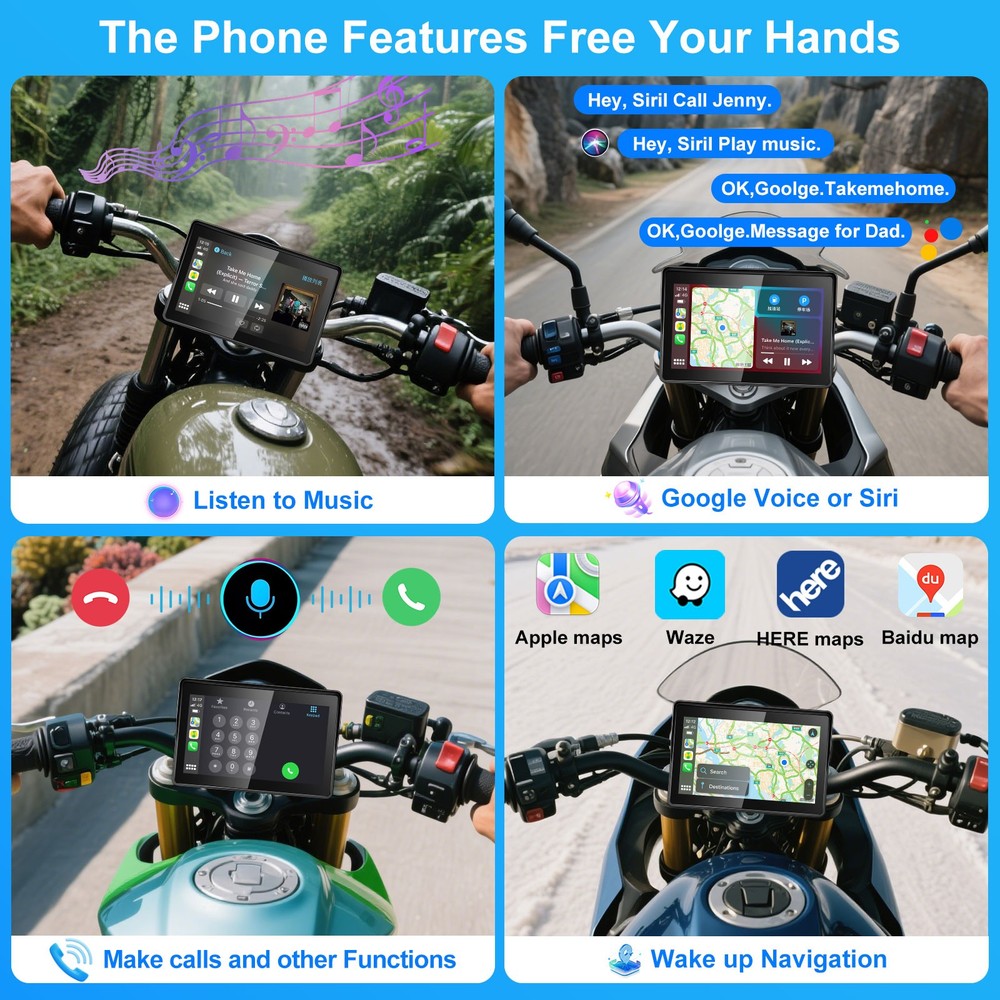 5 Inch Motorcycle Navigation GPS Wireless Carplay Android Auto Touch Screen Siri
