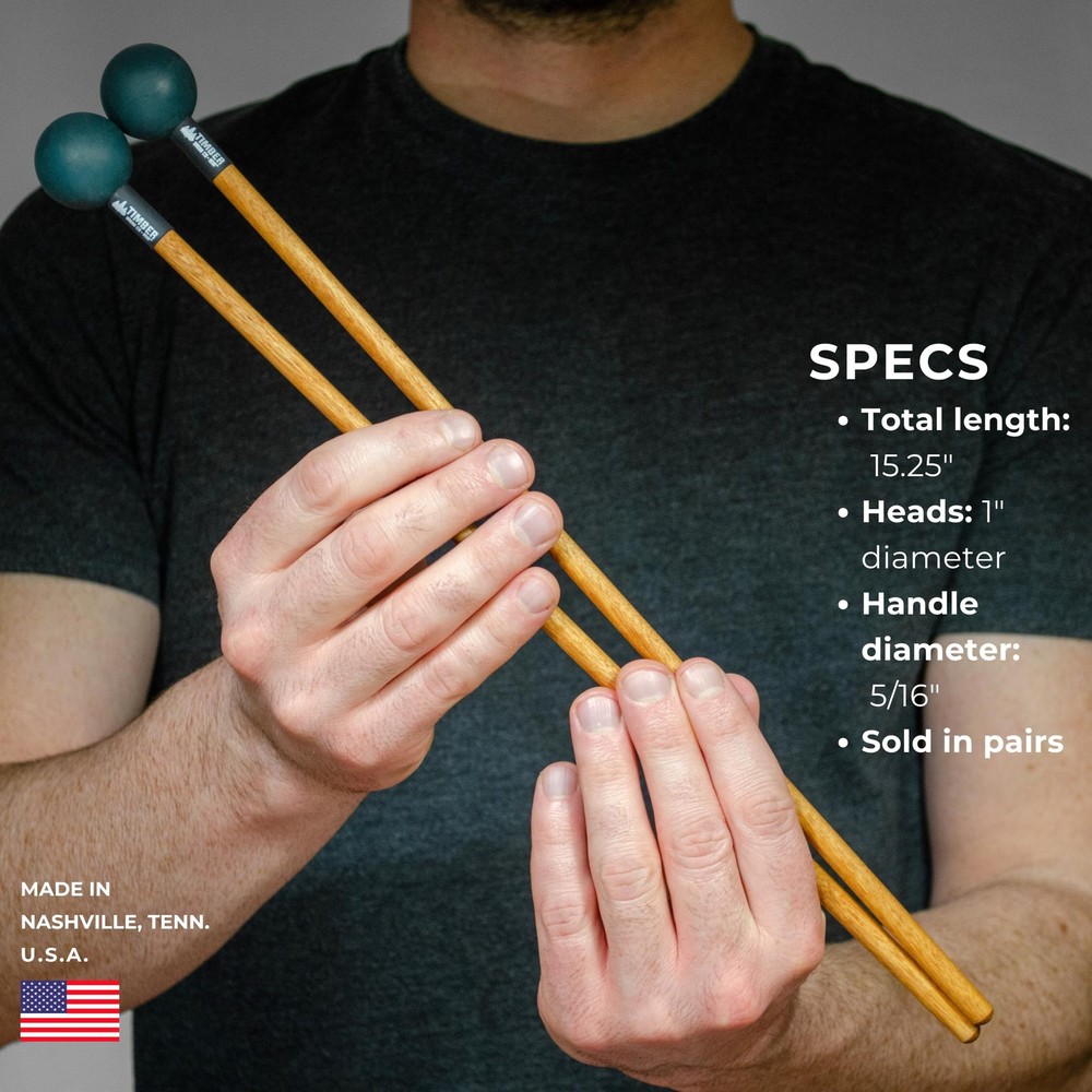 Timber Drum Co. Percussion Mallets — MADE IN U.S.A. Single Pair, Hunter Green