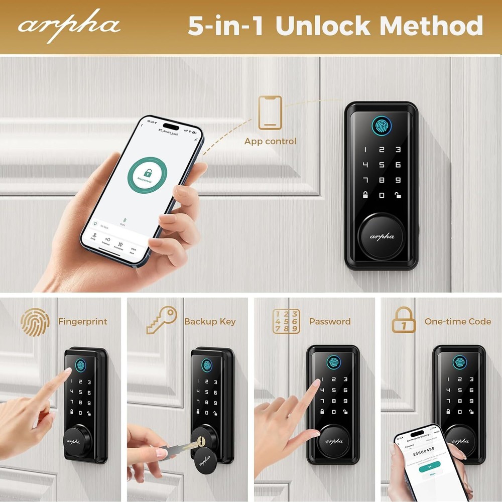 Front Security Smart door Lock 100Code Fingerprint Keyless Entry Lock AppControl