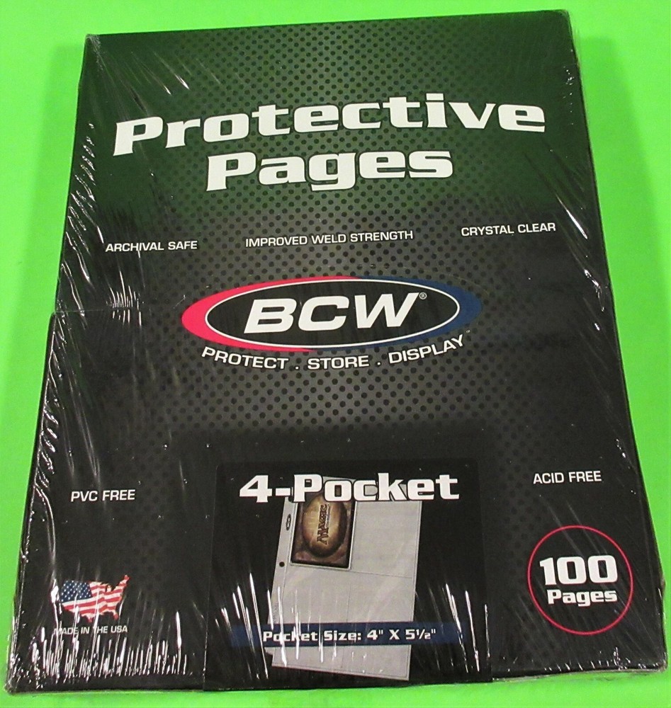 100 BCW PRO 4-POCKET PAGES FOR PHOTOS, POSTCARDS, SMALL COVERS, ARCHIVAL SAFE