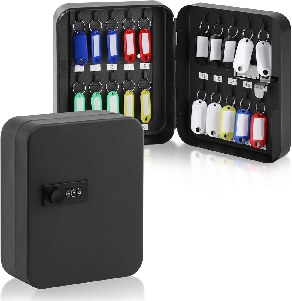 Key Lock Box with Code - Wall Mount Key Cabinet, 20Pcs, Black