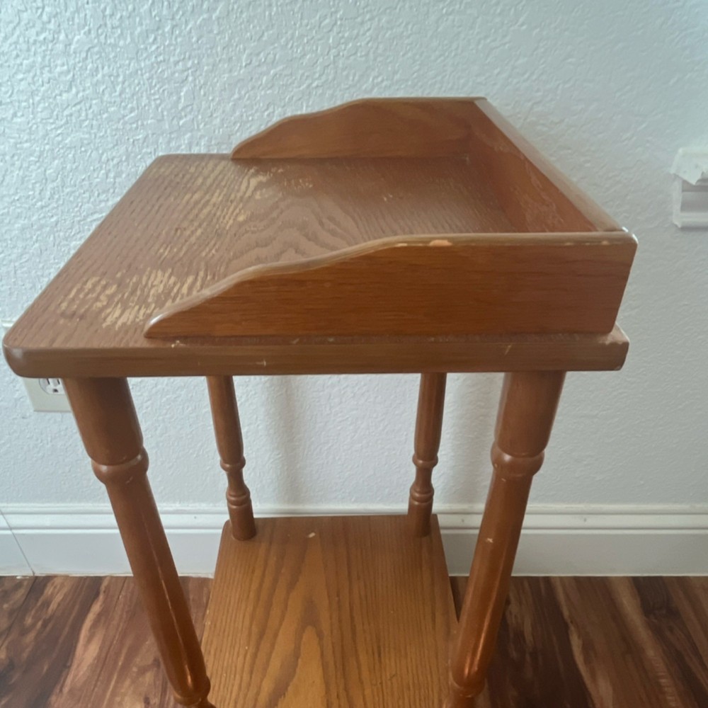 Traditional Wooden Side Table Brown Rectangular Raised Edge Lower Shelf Indoor