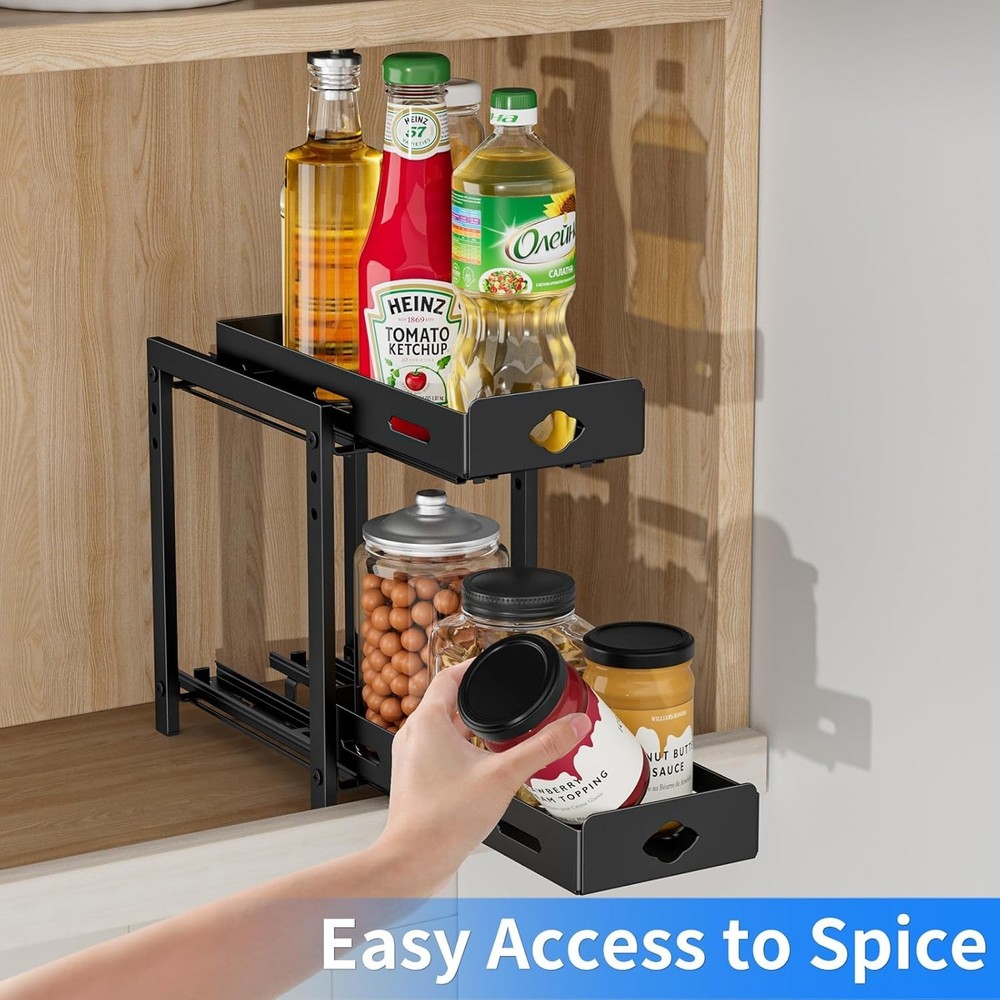 Pull Out Spice Rack Organizer, 2-Tier Vertical Spice Rack, Height Adjustable ...