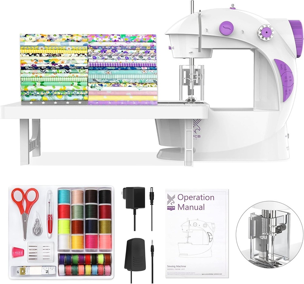 Compact Beginner Sewing Machine with Accessories, Finger Guard & Extension Table