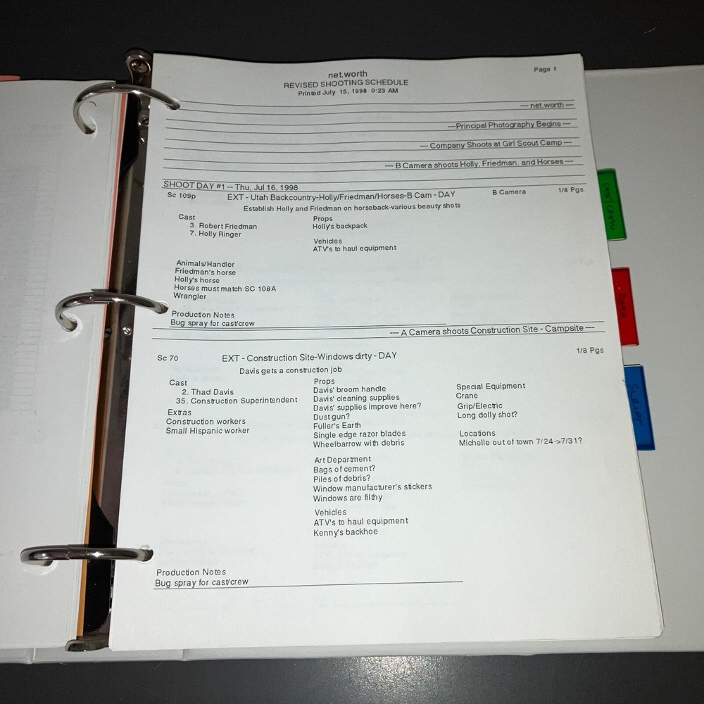 NET WORTH (7/16/98) Asst. Dir. LOADED FINAL DRAFT SCRIPT & PRODUCTION BINDER+COA