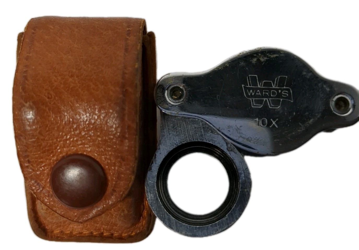 Beauty WARD'S 10x Jeweler Magnifier Loup -Made In Japan~Leather Case~VTG~RARE!