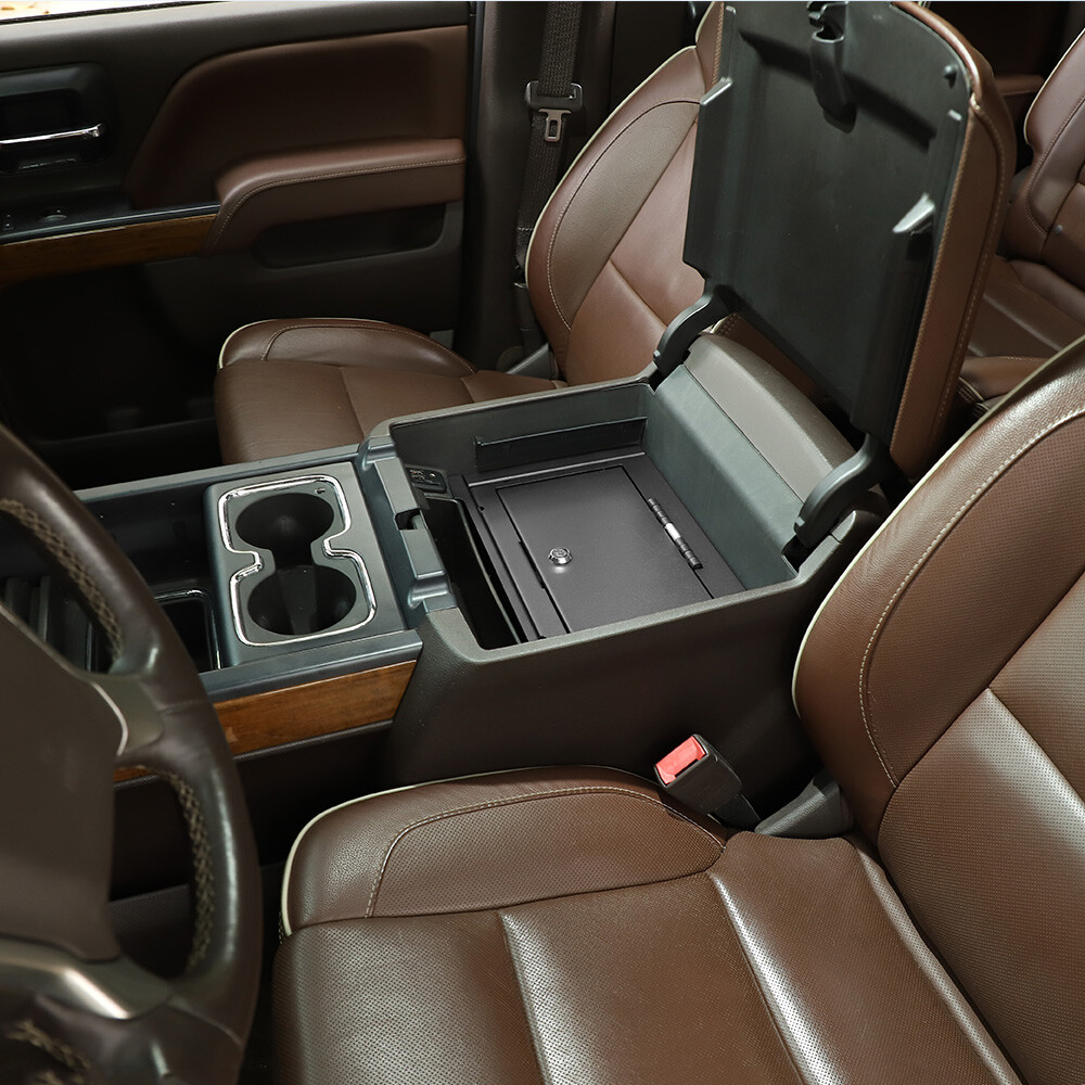 Locking Car Safe Box Armrest Console Insert Case W/Key For Chevy Silverado 2014+