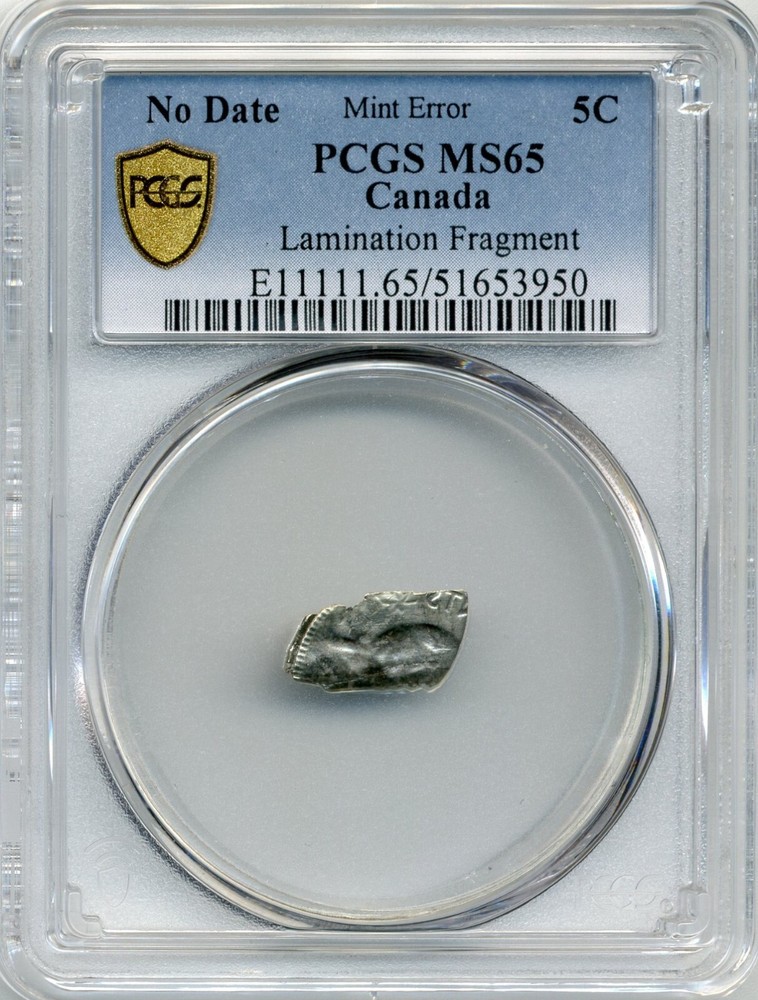 Tiny Big Canada 5 Cent MINT ERROR, Lamination Fragment - PCGS MS 65