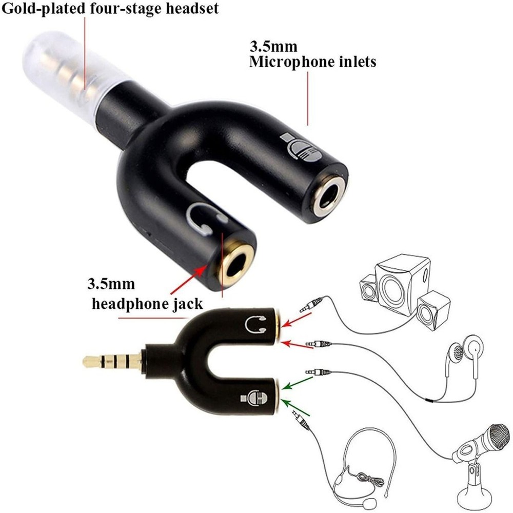 3.5mm Stereo Splitter Audio Adapter: Y Plug for Headset, Mic, and Dual Function