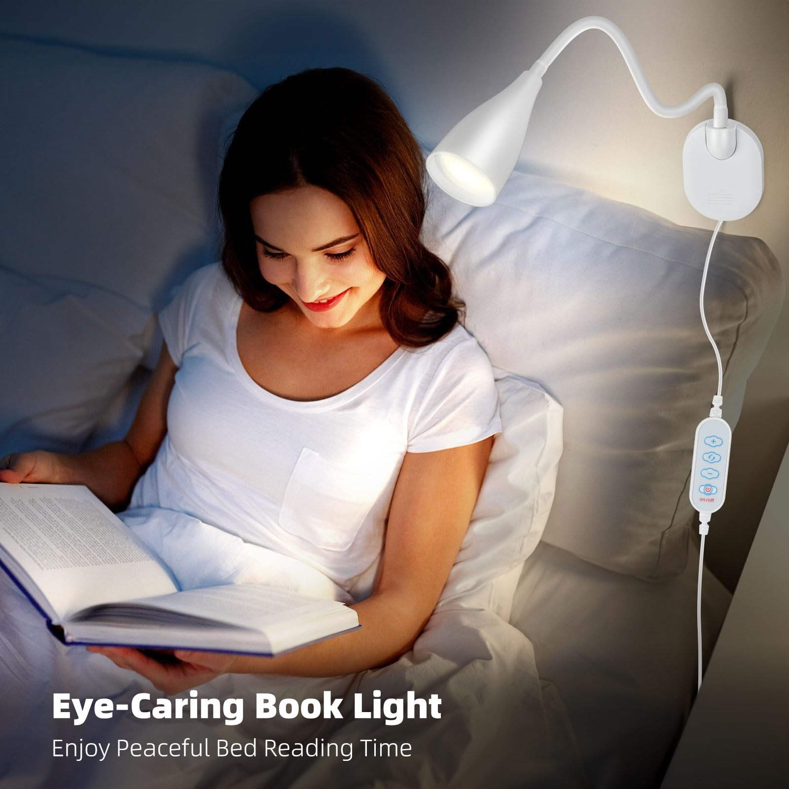 LiFMIRA Wall-Mounted LED Bedside Reading Light with USB Charging Port, White