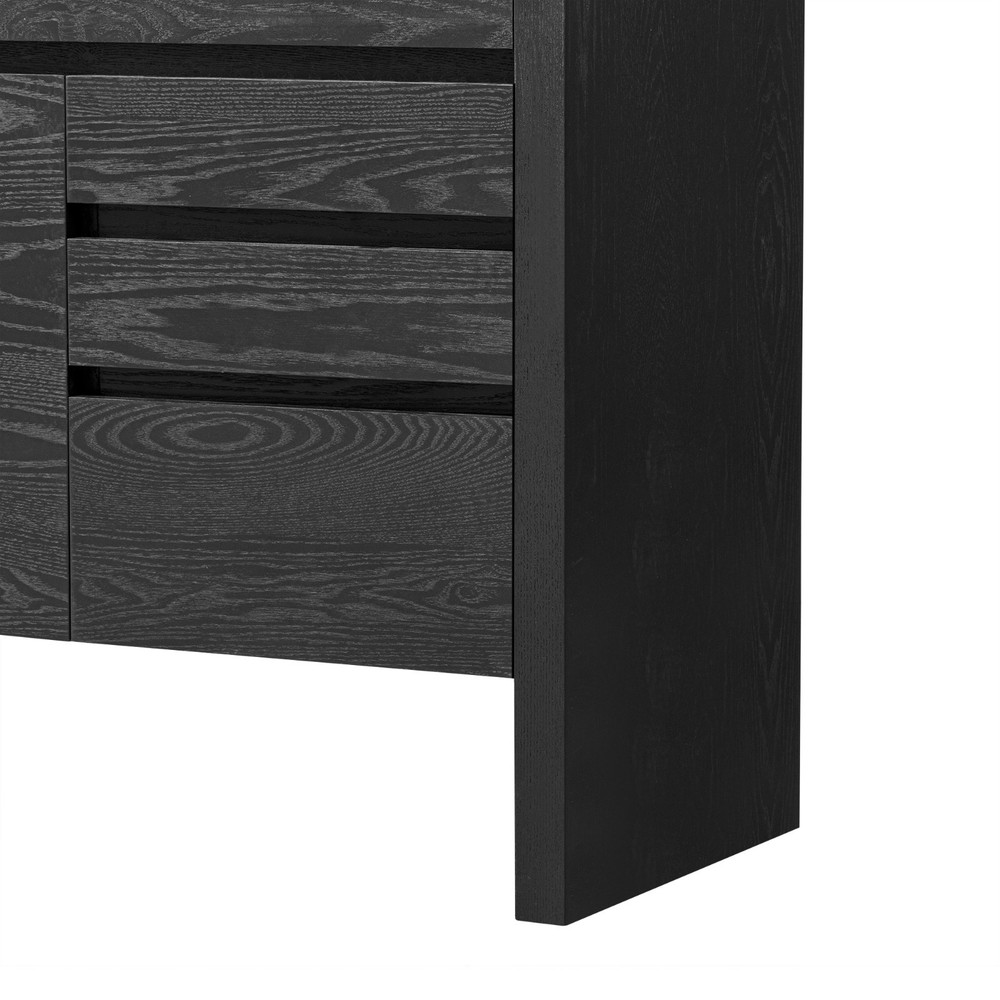 60" Modern Solid Ash Veneer Sideboard (3 Doors+3 Drawers, Semi-Open Shelf