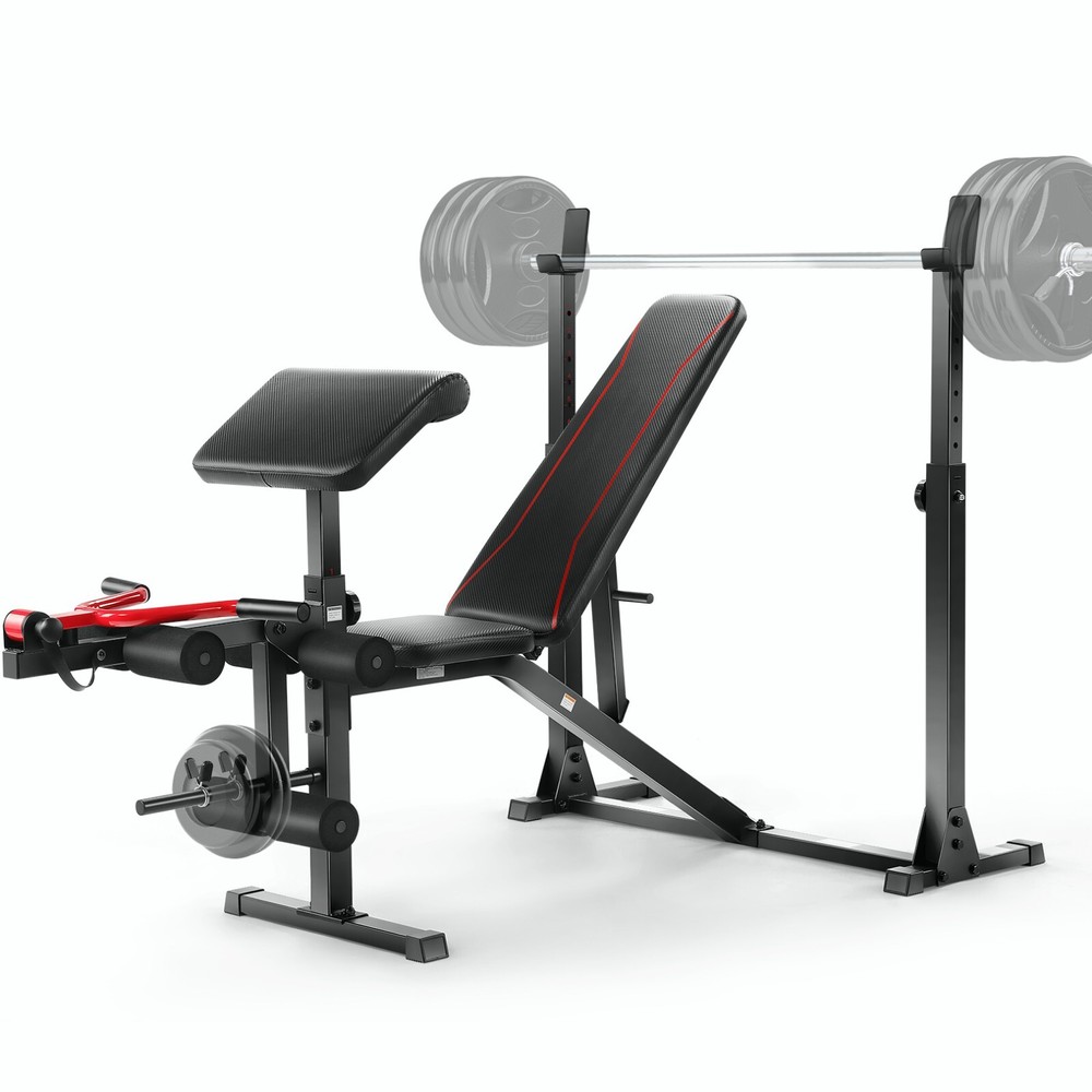 Adjustable Weight Bench, 900LBS Multi-functional Bench Press Set with Squat Rack