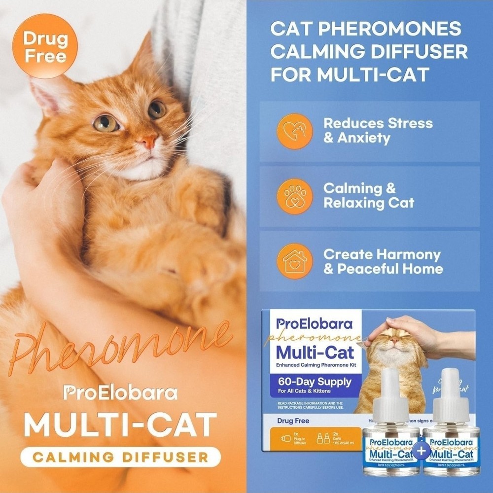 ProElobara Multi-Cat Pheromone Formula Diffuser Kit for Cat Calming...2 refills
