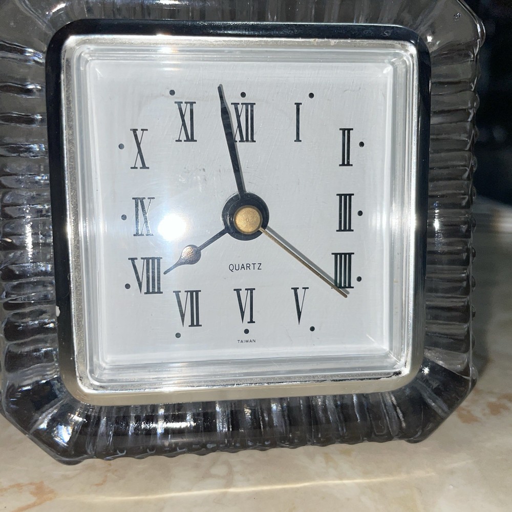 Lead Crystal Framed Square Shelf Quartz Clock TESTED WORKS