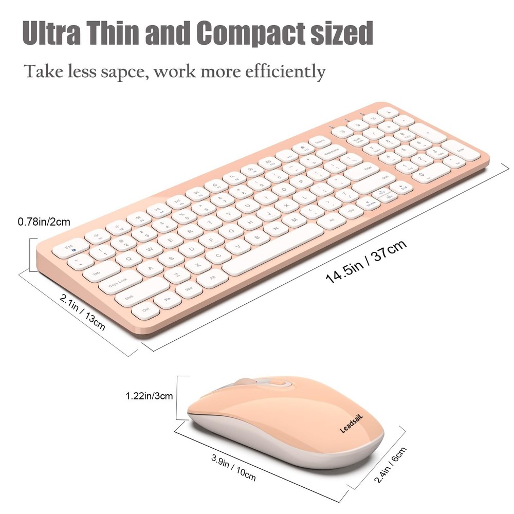 LeadsaiL Wireless Keyboard and Mouse Combo, Ergonomic Wireless Mouse and Keyb...