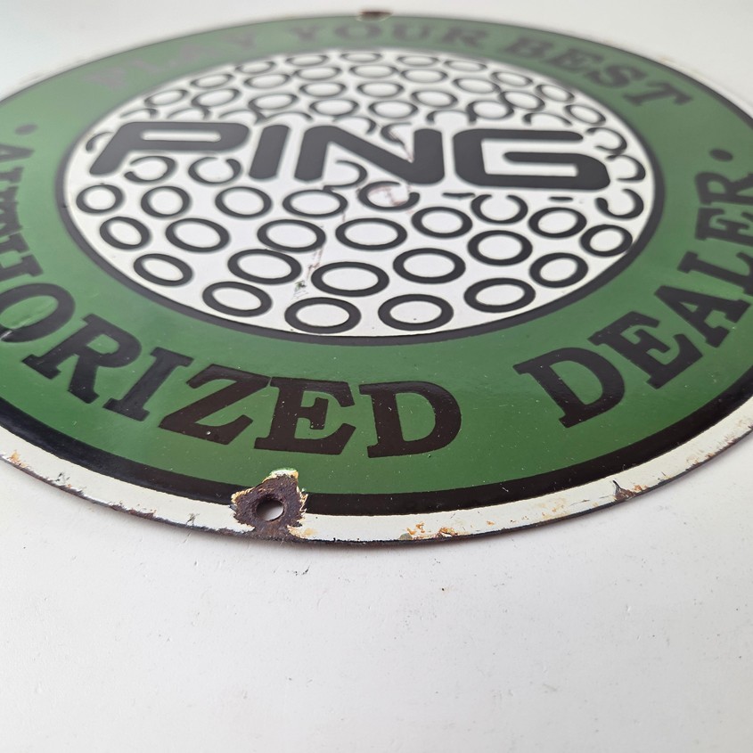 Vintage Ping Golf Sign - Play Your Best Golfing Dealer Porcelain Gas Pump Sign