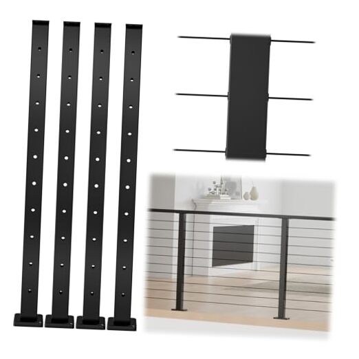 4Pack Black Cable Railing Post 36 Inch 36"x2"x2" Level Drilled 4 Level posts