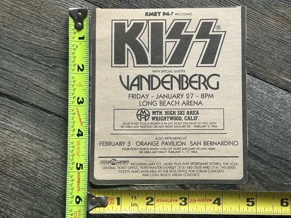 KISS Concert Ad Advert Lick It Up Tour Long Beach CA Jan 27 1984 Vintage Kiss C