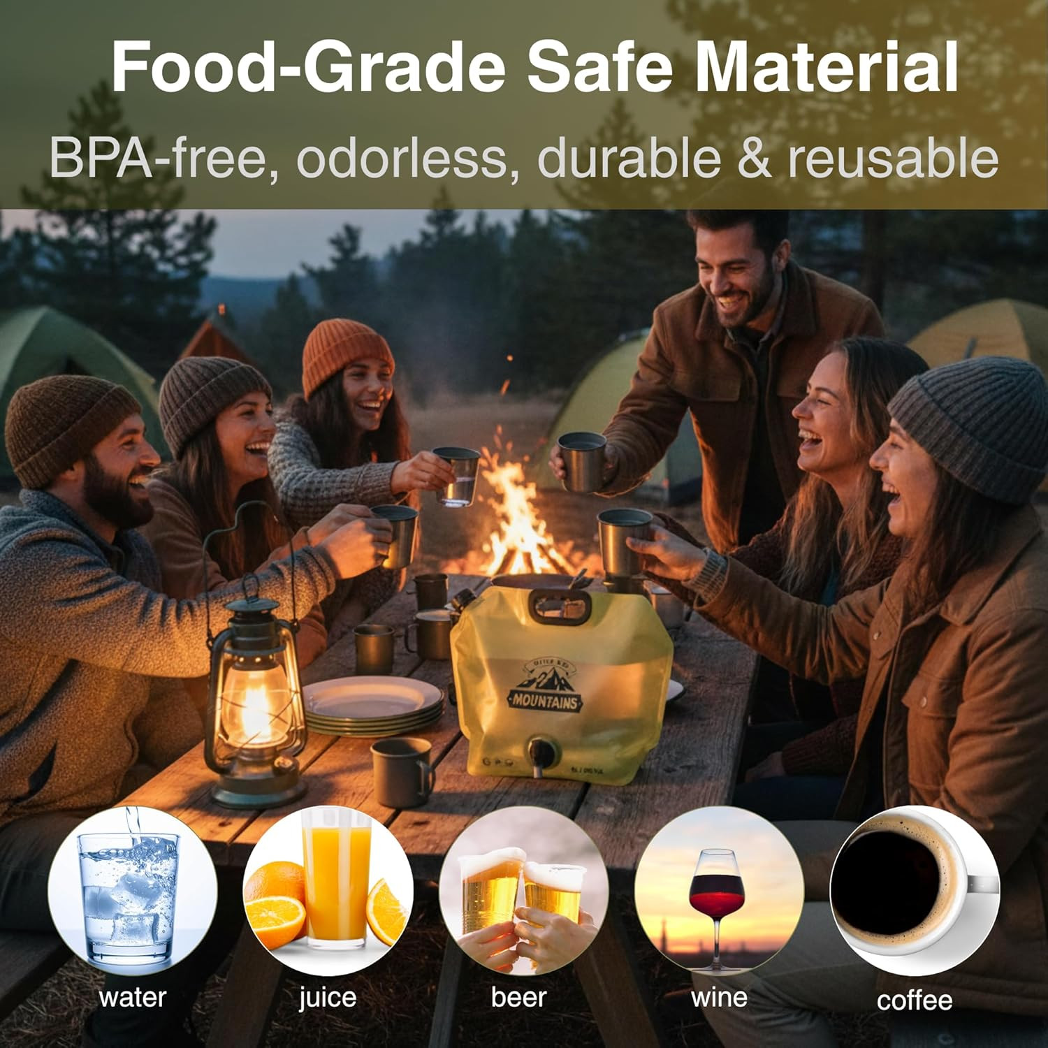 Camping Water Container 2 Gallon Collapsible Water Jug with Spout - Reusable BPA