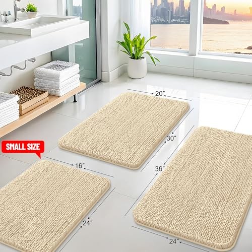 Bathroom Rugs 59x24, Extra Soft Absorbent Shaggy 59" x 24" Rectangular Beige