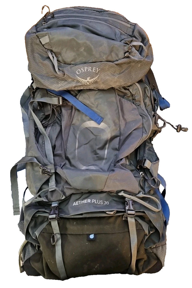 VERY GOOD CONDITION Osprey Aether Plus 70L TORSO ADJUSTABLE Backpack Grey $449