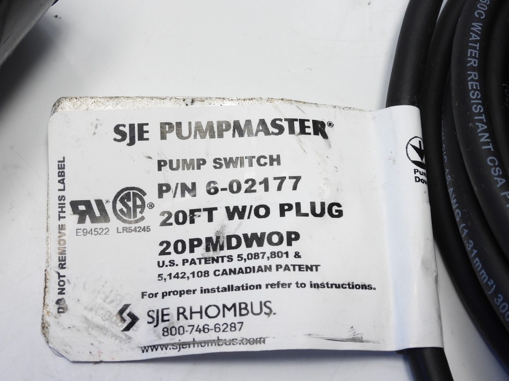 SJE Pumpmaster 6-02177 Pump Switch 20ft w/out Plug