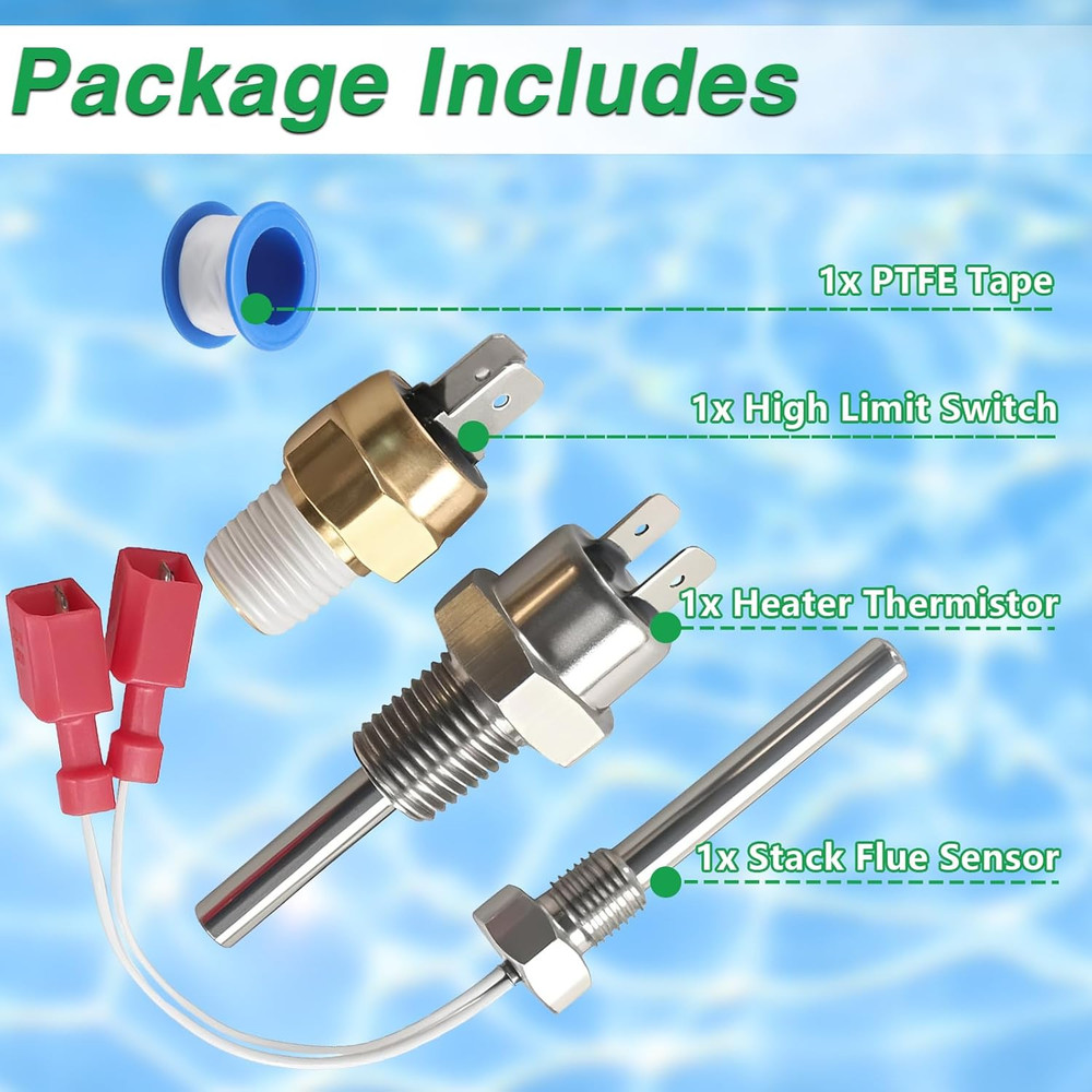 Pool Heater Repair Kit Includes Stack Flue Sensor & High Limit Switch & Heater T
