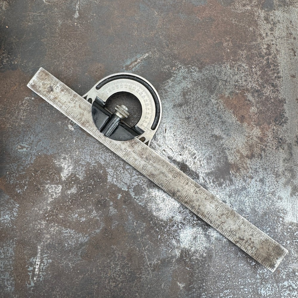 Vtg BATES Mfg Co. Reverse Protractor Head Combination Square - USA