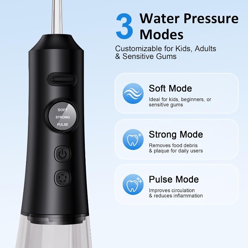 Cordless Water Flosser Dental Oral Irrigator Travel Teeth Cleaner Floss Pick BLK