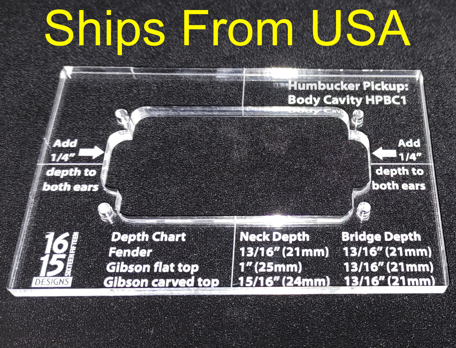 Acrylic Humbucker Pickup Routing Template for Body or Pickguard - 1615 Designs