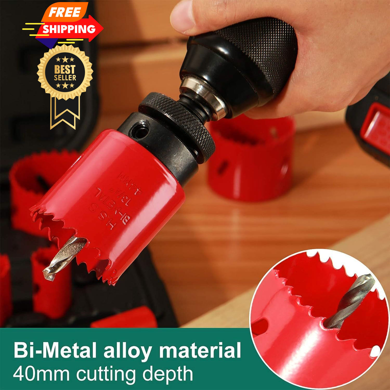 Bi-Metal Hole Saw Kit, HYCHIKA 17 Pcs High Speed 3/4 inch - 2-1/2 inch, Red