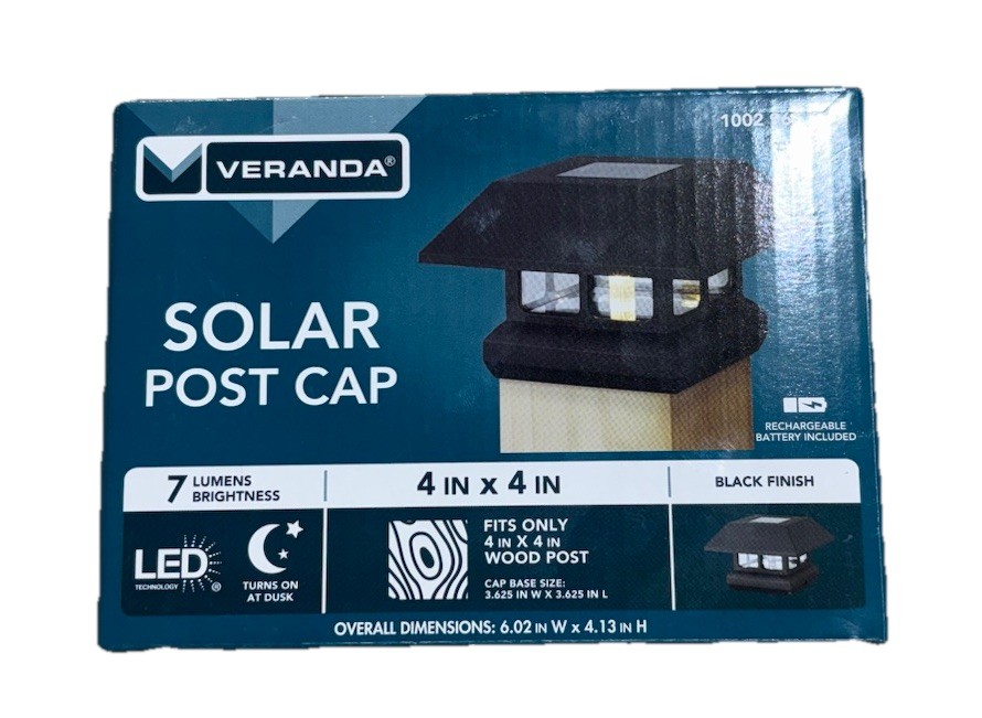 Veranda Solar Powered Post Cap Light Black