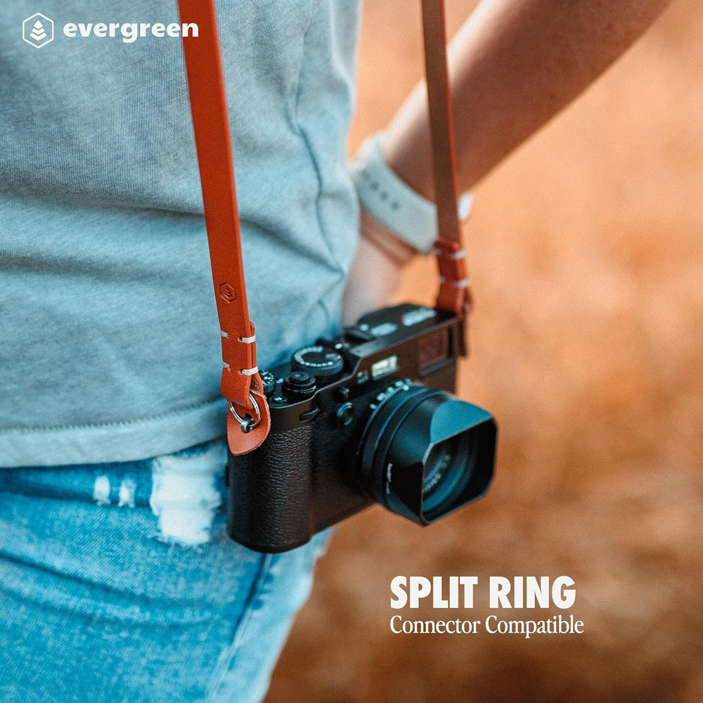 Evergreen Leather Camera Strap – Split Ring, 28" or 38" Compatible with Fuji Son
