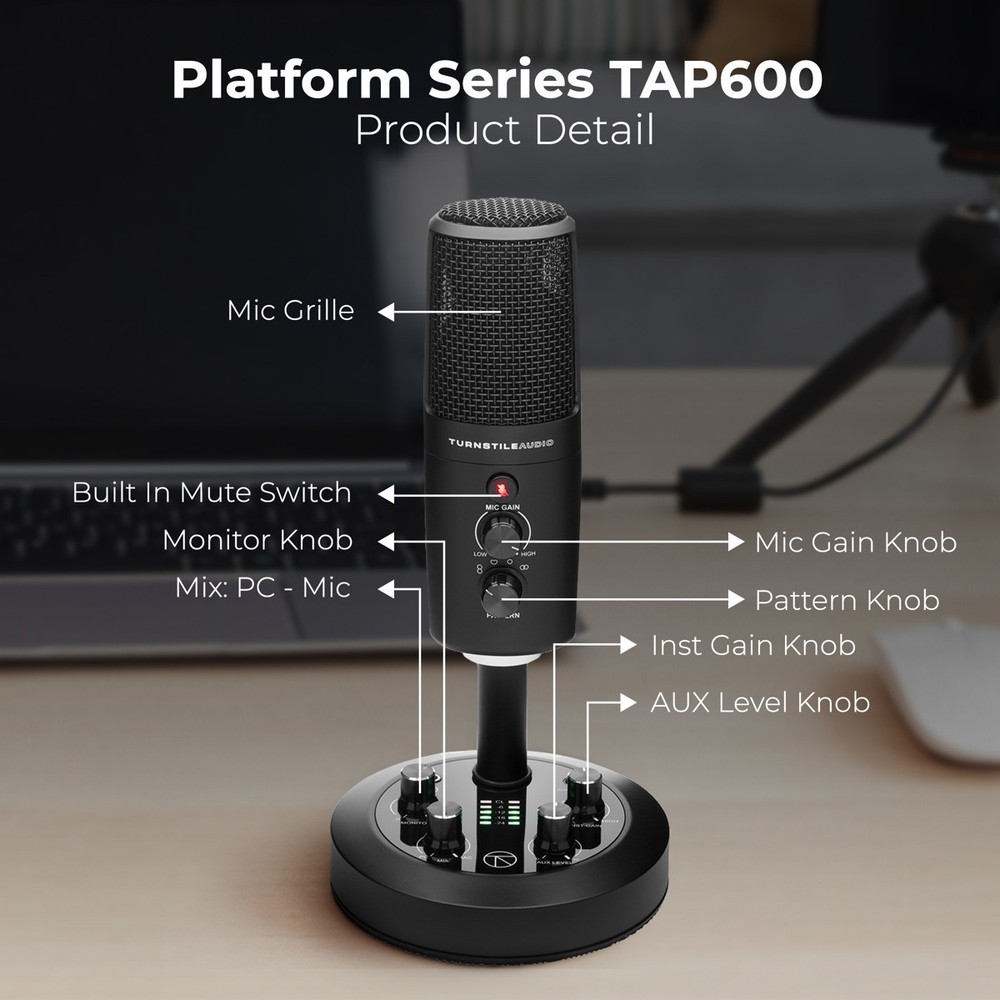 Turnstile Audio Platform Series TAP600 Multi-Pattern USB Microphone, PC, Mac, 4