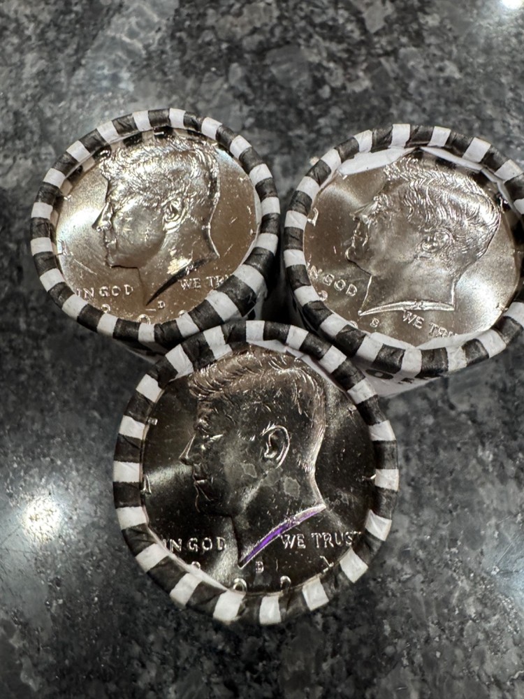 2024 D, 3 Rolls Kennedy Half Dollar. Uncirculated. Bank Box, Nice