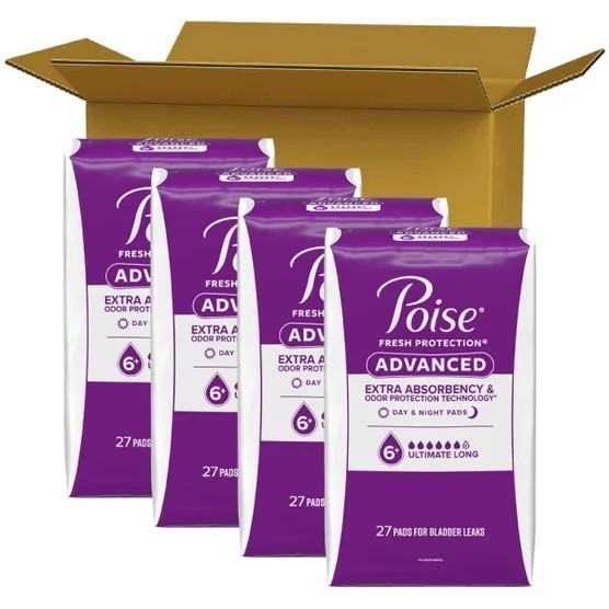Poise Advanced Ultimate Absorbency Long Pads, 108-count