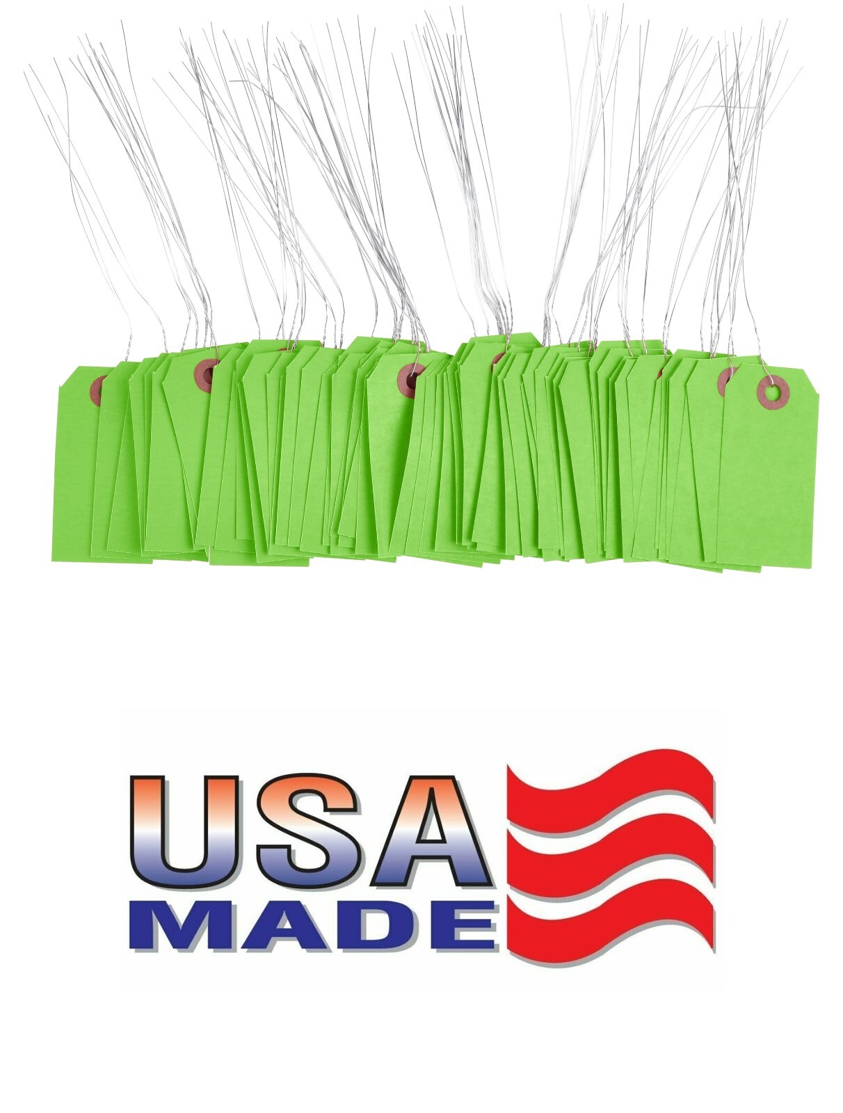 100 Green Tags with Wire 3 1/4 x 1 5/8" Size 2 Inventory Price Hang Prewired Tag